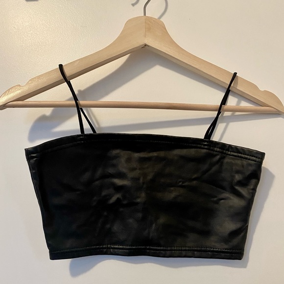 Black PU Leather Stretch Crop Cami - Picture 2 of 2